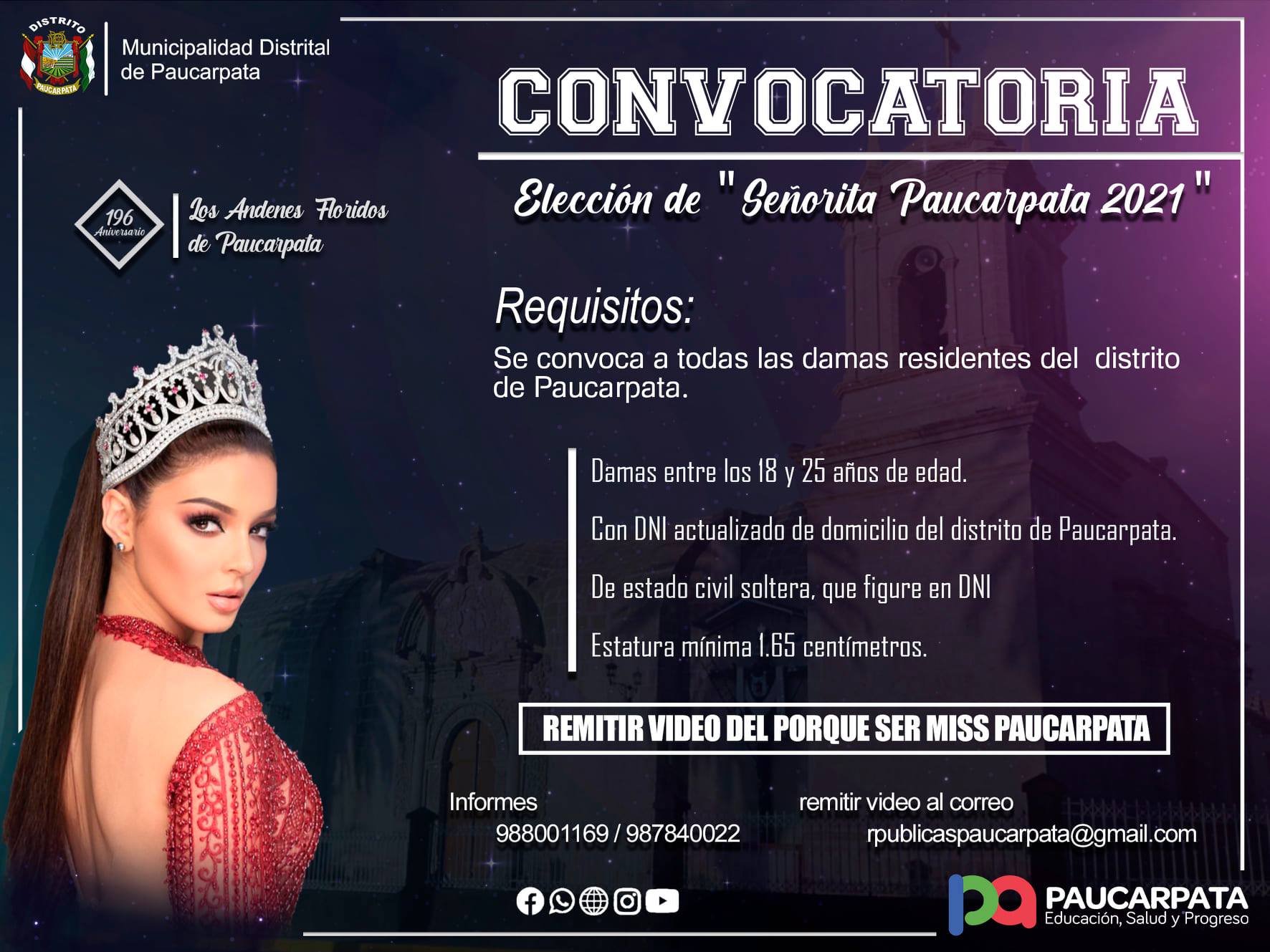 #Paucarpata | CONVOCATORIA  Elección de “Señorita Paucarpata 2021”