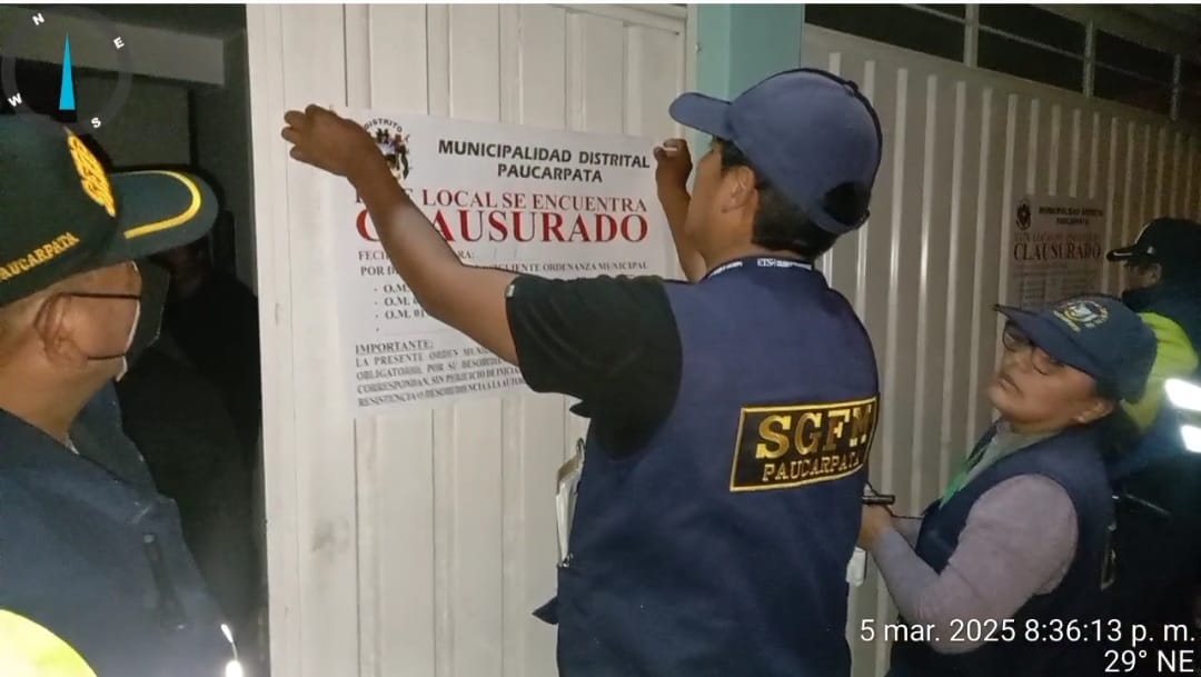 MUNICIPALIDAD DE PAUCARPATA CLAUSURA MÁS DE 15 LOCALES INFORMALES EN OPERATIVO DE FISCALIZACIÓN